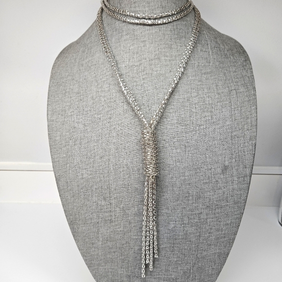 VINTAGE Silver-Tone Double Strand Long Tassel Necklace Flapper Style - Picture 1 of 6